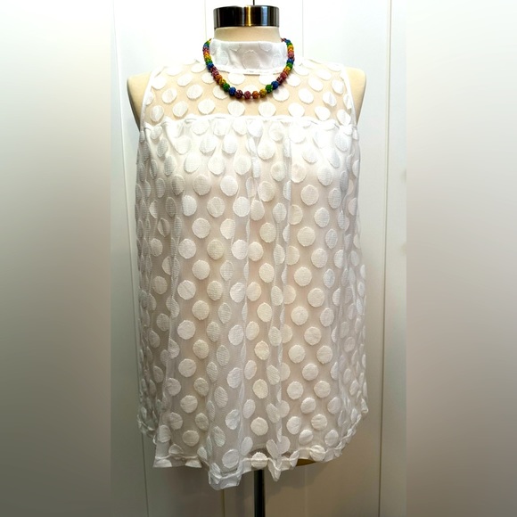 Polka Dot White Chiffon Sleeveless Top Sz Medium - Picture 1 of 4